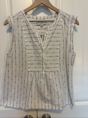 LOFT White & Black Striped Sleeveless Peplum Top